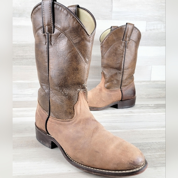 Laredo 2 Tone Brown Leather Western Cowgirl Boots Women's Size 8.5M USA Made - Picture 2 of 16